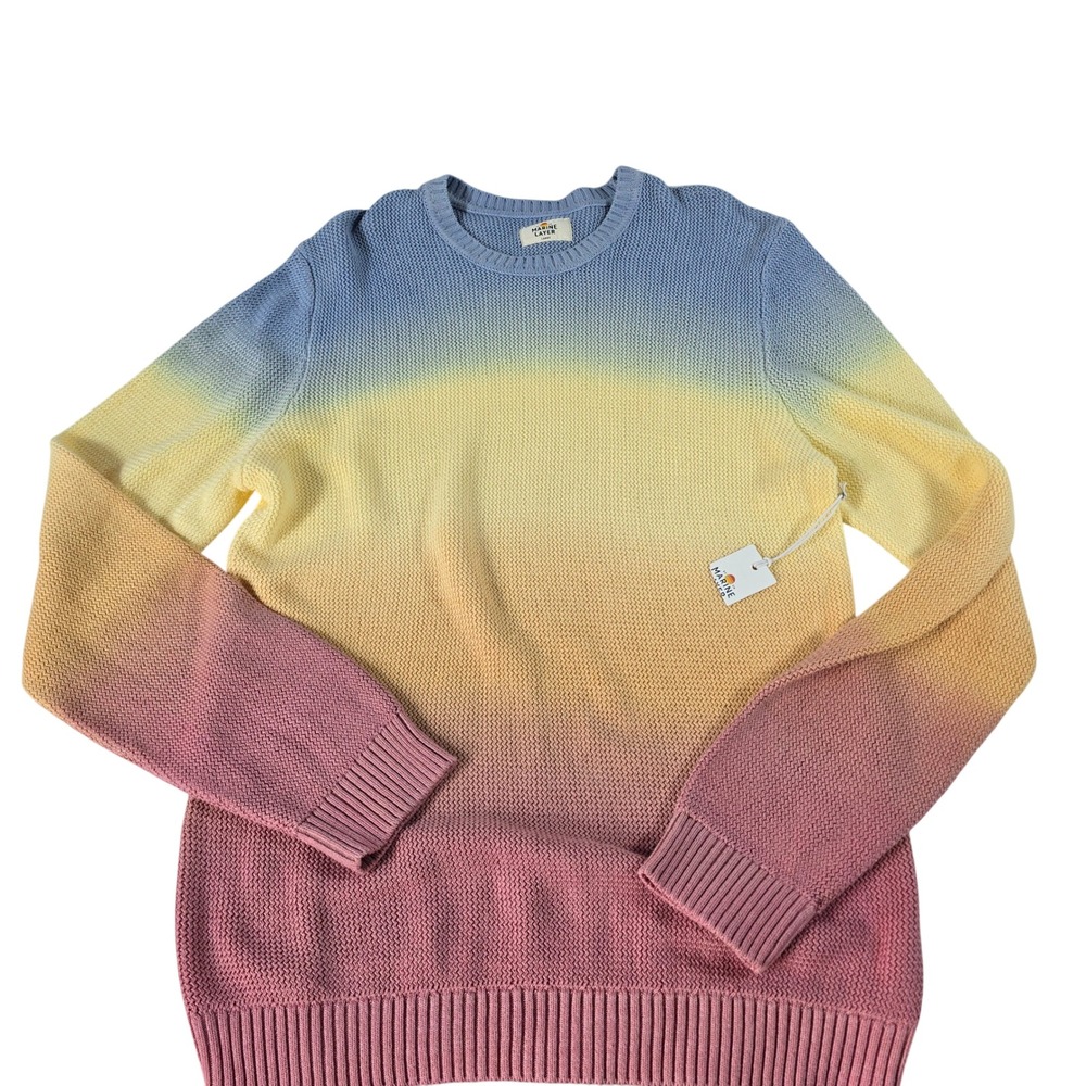 Marine Layer Mens Sunset Ombre Cotton Crewneck Sweater Blue Yellow Pink 18500 L
